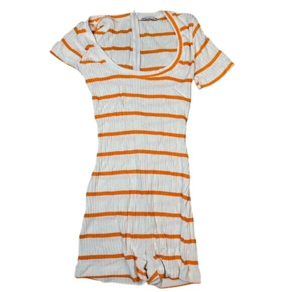 Zara Orange Striped Romper - Picture 1 of 7